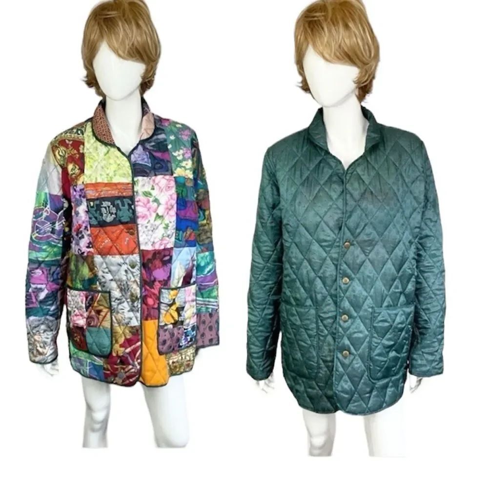 NEW 220 Hickory Silk Sari Patchwork Reversible Colorful Quilted Jacket Size M